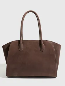 Bruine suèdetas voor dames, grote minimalistische handtas voor dagelijks gebruik en naar werk.