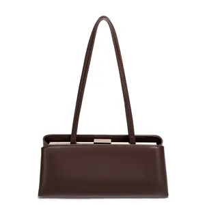 Damen Vintage PU Leder Umhängetasche Baguette Handtasche Elegante Schicke Achseltasche Retro Casual Einfarbige Handtasche