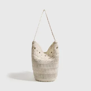 Bolso de hombro grande hecho a mano de ganchillo, bolso retro de mujer, estilo de verano.