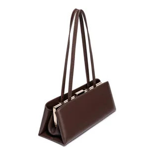 Elegante braune Schultertasche mit Metallverschluss, schicke Damen Baguette Tasche neu