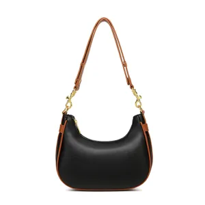Franse Minimalistische PU Leren Schoudertas Casual Effen Kleur Hobo Tas Okseltas voor Dames Dagelijks Woon-werkverkeer