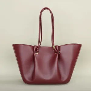 Women Large Capacity Tote Bag Pleated PU Leather Shoulder Handbag Fashion Casual Commuter Bag For Daily Use