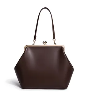 Elegante braune mittlere Kussverschluss Henkeltasche Umhängetasche für Damen stilvoll.