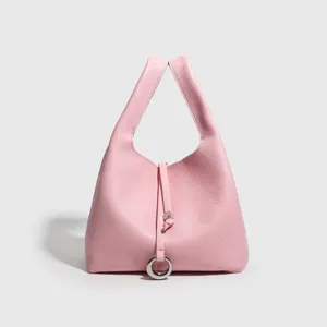Bolso Saco de Cuero Genuino para Mujer Bolso Casual Minimalista Vintage Color Sólido Bolso de Hombro Bandolera