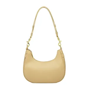 Chique beige schoudertas onder oksel, elegante Franse stijl mode baguette tas voor dames.