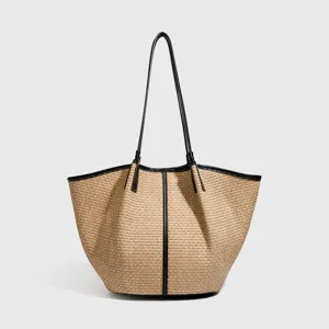 Geweven raffia stroshoop tas voor vrouwen, grote schoudertas voor strandvakantie.