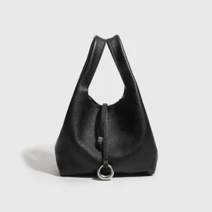 Bolso cubo clásico de cuero negro para mujer, elegante bolso de mano para uso diario.