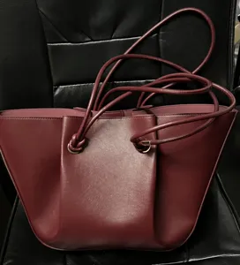 Burgundy faux leather tote bag large capacity shoulder handbag casual commuter purse for women