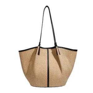 Raffia stro geweven tote tas voor vrouwen, grote schoudertas strandtas voor zomervakantie.