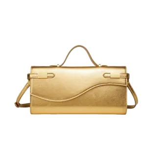 2025 Nuevo Bolso de Mano Mujer Oro Metálico Mini Kelly Bandolera Cuero Bolso Hombro