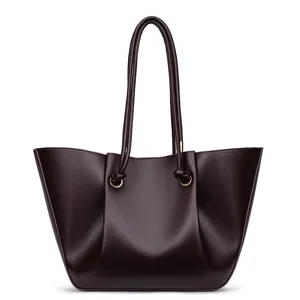 Elegant pleated leather tote bag for women, large capacity shoulder handbag for daily commute.