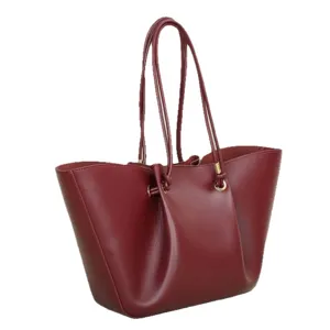 Wine red pleated tote bag for women, large capacity shoulder handbag for daily commuting fashion.