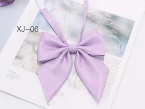 Korean style college student JK bow tie, light purple shiny oversized sharp bow collar.