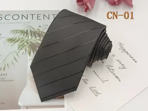 Classic black striped necktie for men, 8cm business formal polyester silk tie for wedding.