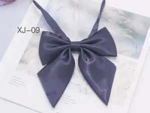 Korean style college student dark purple shiny satin JK uniform bow tie with sharp corners.