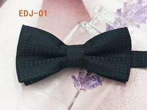 Black textured double layer children bow tie stylish polyester pet accessory for daily wear.