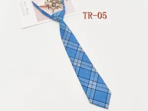 Blue plaid JK necktie with pre-tied design, perfect for school uniform style and daily wear.