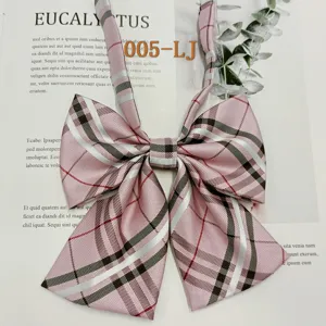 Pink plaid JK uniform bow tie, cute Harajuku college style neckwear for students.