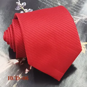 Red jacquard woven polyester men's necktie for wedding groom and formal party wear.
