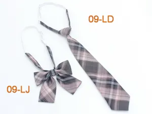 Japanese JK uniform plaid tie and bow tie set, student style brown plaid necktie accessory