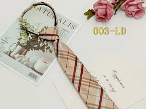 Classic plaid zipper tie for men and women narrow lazy necktie stylish pre-tied uniform accessory