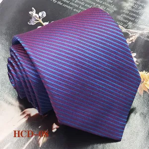 Blue purple striped necktie for men, woven jacquard polyester fabric, classic width 8cm formal tie.