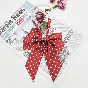 Red polka dot JK bow tie, double layer slant tail uniform necktie for school girls and women fashion.