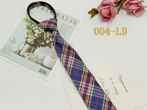 Plaid zipper tie unisex narrow college style school uniform lazy tie detail view showing pattern.