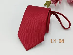 Detail shot of red striped zipper necktie, 7cm width, woven jacquard formal business wear.