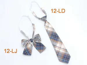 Detailed view of the Japanese style JK uniform plaid necktie and bow tie set, exquisite pattern.