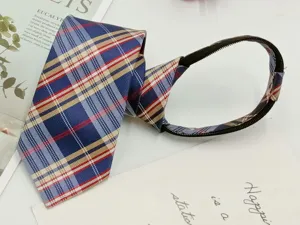 Unisex plaid zipper tie pre-tied narrow necktie for school uniform and college style.