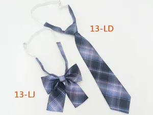 Blue plaid JK uniform tie and bow set, Japanese college style necktie with adjustable strap.