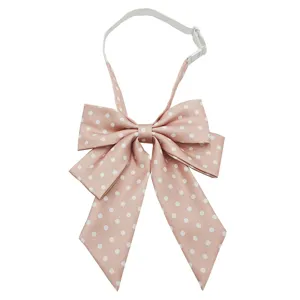 Pink polka dot JK bow tie with adjustable strap, sweet preppy style uniform collar bow.