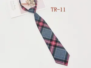 Women JK plaid necktie, pre-tied school uniform tie, classic college style fashion accessory.