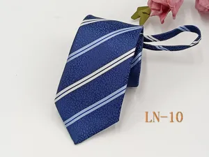 Men's blue striped zipper tie business professional necktie convenience ready-made tie