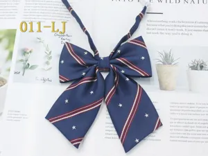 JK uniform navy blue bow tie with white stars and red stripes, student style necktie for daily wear.