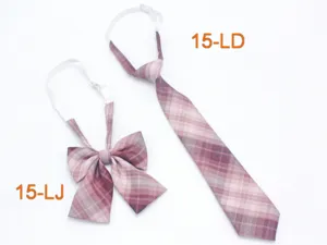 Japanese style JK uniform plaid tie and bow set for women, easy wear pre-tied design.