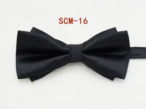 Classic solid black double bow tie for men, formal wear business wedding accessory.
