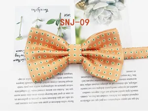 Orange polka dot bow tie for men, classic wedding groom formal polyester neckwear.