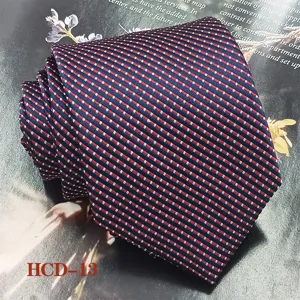 Men's red woven jacquard tie detail view, classic 8cm width polyester fabric, wedding necktie