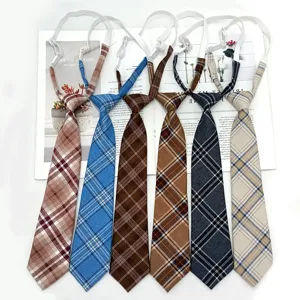 Women's Preppy Style Korean Version Pre-Tied Plaid Necktie Cute Uniform JK Tie Polyester Fashion Accessory