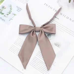 Femme unie sergée nœud papillon JK uniforme col accessoire élégante cravate marron quotidien
