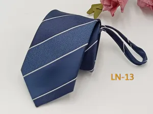 Men's blue diagonal striped zipper necktie detail, business jacquard tie feature 7cm