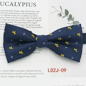 Dark blue woven jacquard bow tie with cute puppy pattern for men business casual