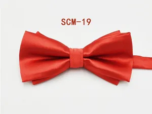 Red double layer mens bow tie for formal business wedding groom wear detail view.