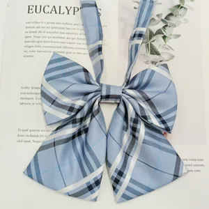 Blue plaid JK uniform bow tie, sweet school style neck accessory for women and girls.