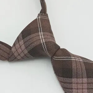 Women's JK plaid tie TR blended school uniform necktie, pre-tied Korean style design main view.
