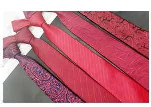 Men's jacquard silk tie set, classic red and paisley designs for formal business, weddings, and party events.