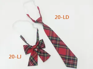 Red plaid JK uniform tie and bowtie set, Japanese school style neckwear accessories.