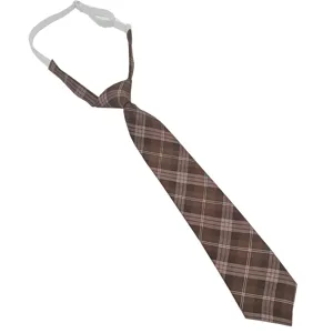 Brown plaid JK uniform necktie for women, pre-tied elastic college style fashion tie.